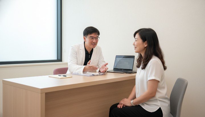 醫師詳細解說備孕期間的減肥針禁忌要點 診所環境照呈現專業安全的減肥針禁忌評估 醫療團隊為病患把關避開減肥針禁忌風險 專業門診討論如何安全避開減肥針禁忌群體