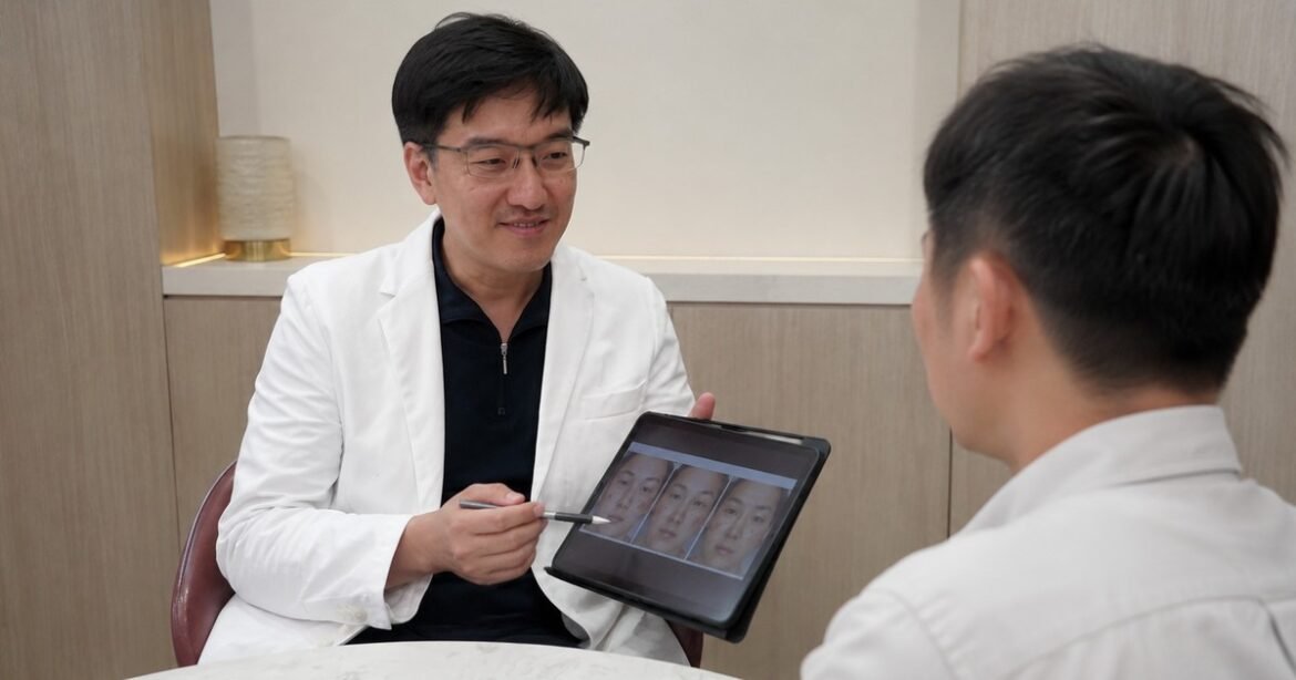 專業醫師講解V臉療程效果與注意事項，背景明亮。